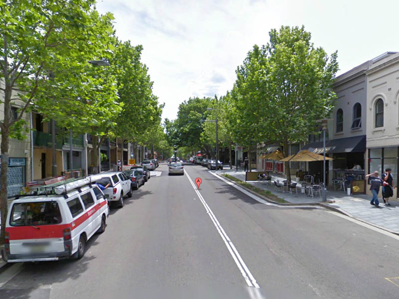 Harris Street tree-lined high street view