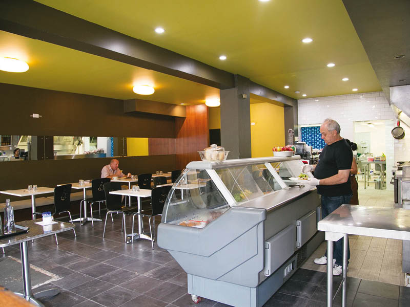Servery, display counter and dining area